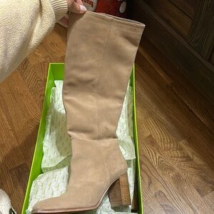 Tan Suede Knee-High Boots